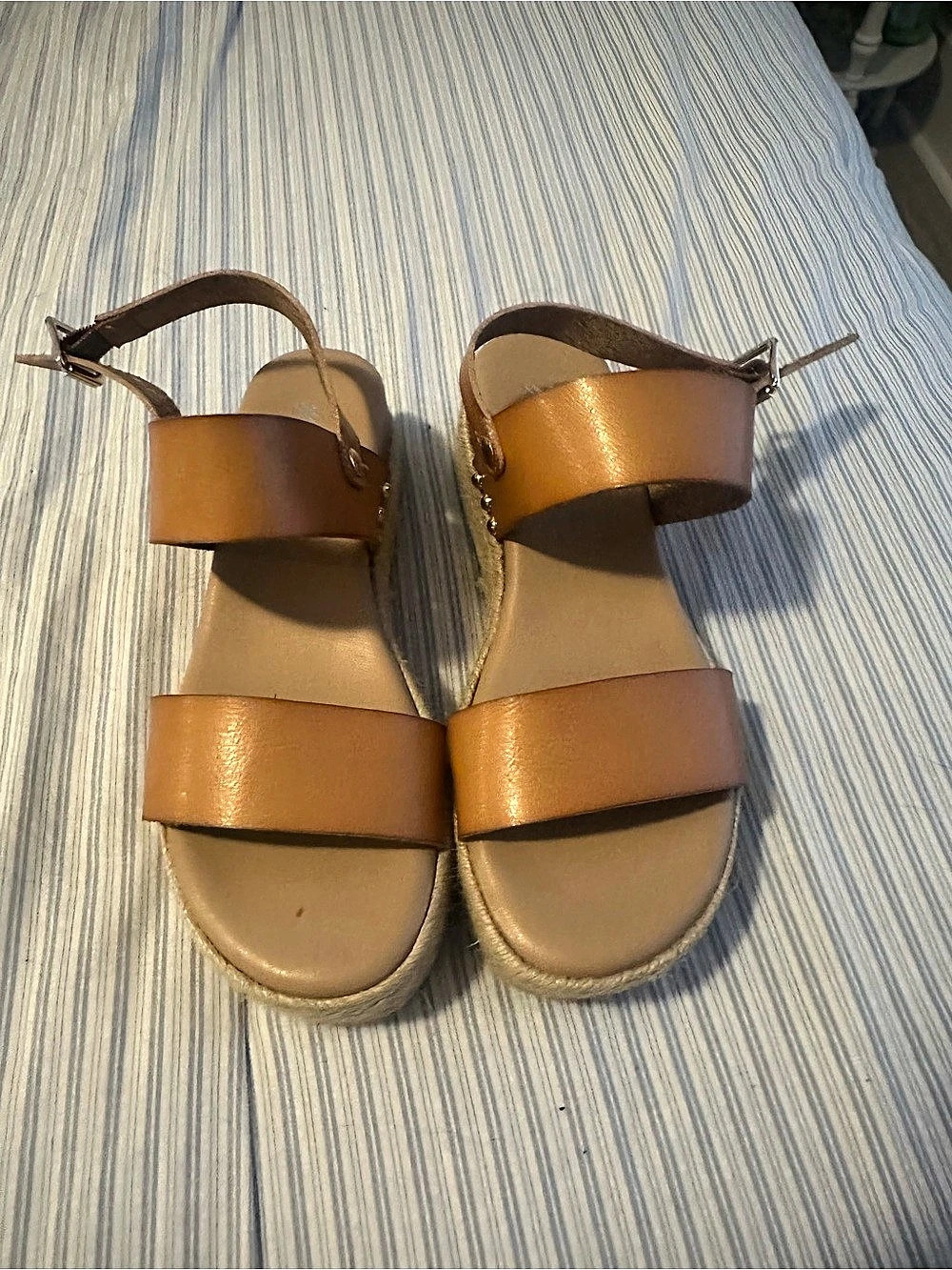 Espadrille Flatform Wedge Ankle Strap Sandals Brown US 7